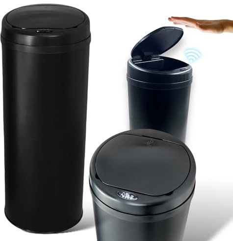 DIVID® Sensor Mülleimer Küche 30, 40 & 50l | Elektrischer Abfallbehälter | Müllbeutel Klemmring | Bewegungserkennung | Automatisch schließender Deckel | Auslaufschutz | Küchenmülleimer (Schwarz, 40L)
