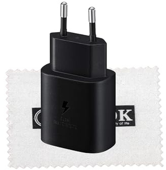Cargador Original Samsung EP-TA800 25W para Samsung Galaxy S21, Galaxy S21 Plus, Galaxy S21 Ultra, S20, S20 5G, S20 FE, S20 Plus, S20 Plus 5G (sin cable de datos) con paño de limpieza Shlok