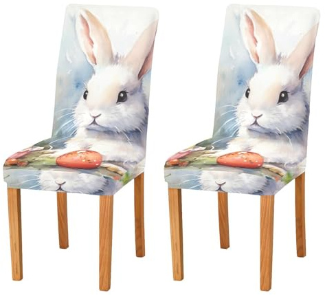 JUMBEAR Oster-Stuhlhussen mit niedlichem Hasen-Motiv, für Esszimmer, dehnbar, abnehmbar, waschbar, Küchenstuhlbezug, dekorativer Sitzschutz, 2 Stück