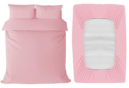 APEX FURNISHINGS 4 Piece Double Bedding Set – Duvet Cover, Fitted Sheet with Pillow Cases - Soft Brushed Microfiber – Blush