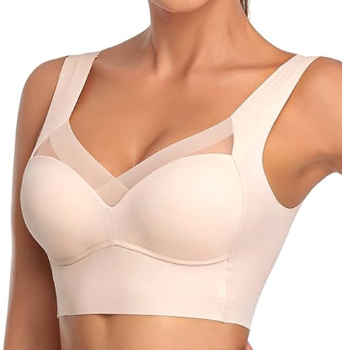 SSKHE Posture Correction Back Bra Women, Comfy Seamless Push-up Summer Wireless Crossover Bra, Breathable Full Back Non Wired Sport Bra White