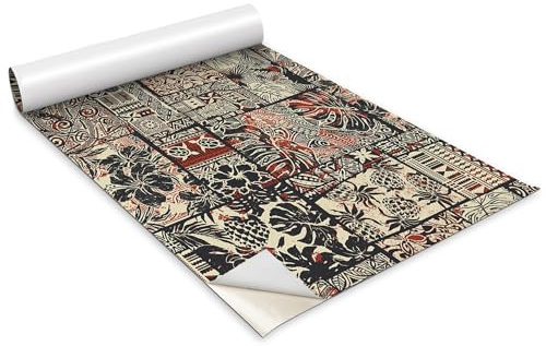 Wallfluent Klebefolie Für Möbel Tisch Schrank Tür Küchenfronten 100x50cm Küchenfolie Selbstklebende Dekofolie Tapete Möbelfolie Deko für Möbel Hochwertige - Aztekisches Monstera-Muster