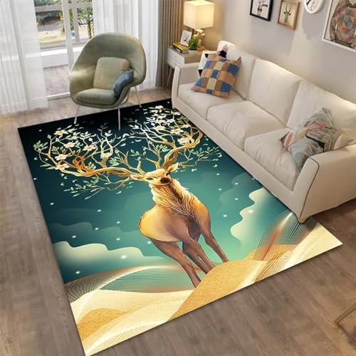 Kind Teppich 160 X 230 cm / 62.99 X 90.55, Schlafzimmer Teppich, 3D Teppiche Wohnzimmer Teppiche Weich rutschfest Teppich Für Wohnzimmer Schlafzimmer Bettvorleger Elch Rentier Tier -4I3X5W7G8O0G