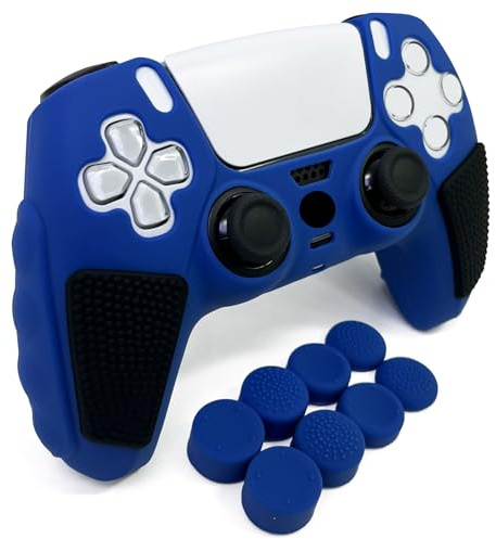 HLRAO Anti-Slip Blue PS5 Controller Skin,Soft Thicken Studded Protective Silicone Cover Skin Grips Compatible with PS5/Slim/Pro Controller with 8 PCS Thumb Grips Caps.