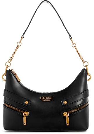 GUESS Damen Top Zip Shoulder Bag Trissa Schultertasche mit Reißverschluss Oben, Schwarz