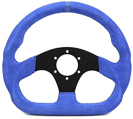 Sportlenkrad,Drifting Steering Wheel,Lenkrad 13Inch 330mm Lenkrad rot/blau Wildleder Lenkrad Wohnung Rennspiel Lenkrad mit einem Horn(DBLMSBL)