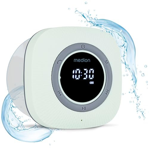MEDION P66096 Radio de Ducha con Bluetooth (Radio de baño, Radio FM, Ventosa, Pantalla LED, Impermeable IPX6, batería Recargable integrada, MD43884) Verde