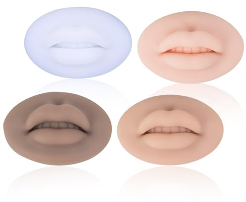 CHSEEO Labios para Práctica de Tatuajes, 4 Almohadillas Cuatro Colores de 3D Silicona de Piel de Labios Postiza 9 x 6 x 3 cm, Suministros para Tatuajes para Principiantes y Tatuadores Experimentados