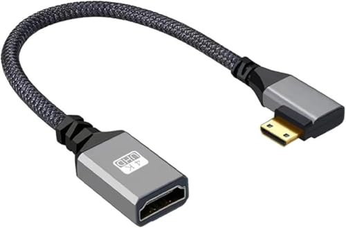 Komost Mini HDMI to HDMI Adapter Cable -Mini HDMI Male to HDMI Female Cord with 4K 60Hz HDR, 3D Support for Raspberry Pi, DSLR Cameras, Laptops | Ideal for Monitors, HDTVs, Projectors (Right)