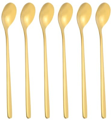PATIKIL Cuchara Larga para Té Helado, 6 Unidades de 6 Pulgadas, Cucharas de Acero Inoxidable 304 para Cócteles, Agitadores de Cócteles para Té Helado, Café, Accesorios de Bar, Tono Dorado