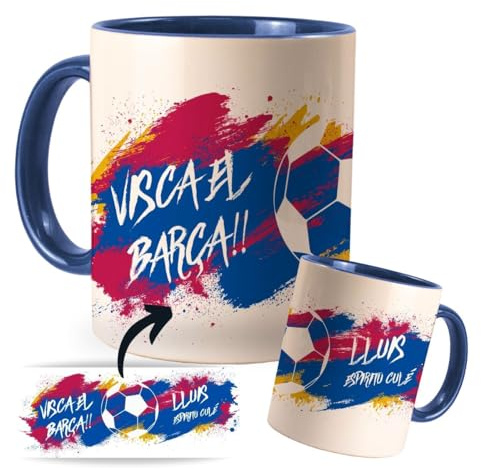 Taza Personalizada con nombre de tu equipo de Fútbol. Tazas de Desayuno personalizada. Regalo Original para Aficionados del Futbol. Regalos Mundial Fútbol (Barcelona)