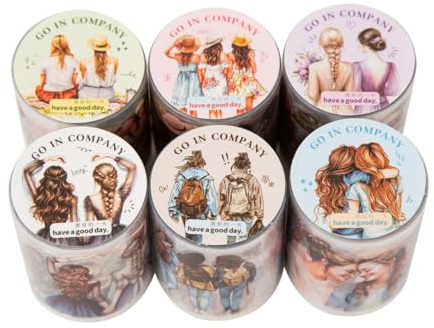 Alideco 6 cintas adhesivas decorativas vintage literarias para niñas viajan en pares, cinta PET ideal para suministros de diario de viñetas, artes, álbumes de recortes, manualidades, planificadores