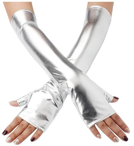 YueYue Damen Fingerlose Handschuhe Lange 1920s Sexy Leder Handschuhe für Damen Schwarz Gothic Handschuh Opernhandschuh Abendhandschuhe Abendparty Tanzhandschuh für Damen (Gold, One Size)