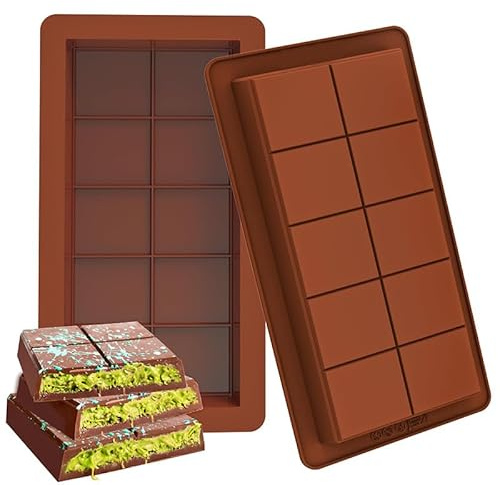 2 Stück Große Dubai Schokoladenform Silikon, 25 x 13 x 2.2cm, Antihaft-Silikonform für Schokoladenriegel & Pralinen, Ideal für Pistazien-Dubai-Schokolade, Flexibel & BPA-frei zum Backen zu Hause
