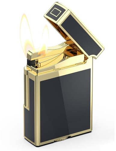 GIFTorch Feuerzeug Edel, Nachfüllbar Butan, Seitliches Reibrad, Weiche Flamme, Retro Flip Design — ohne Gas (Schwarz)