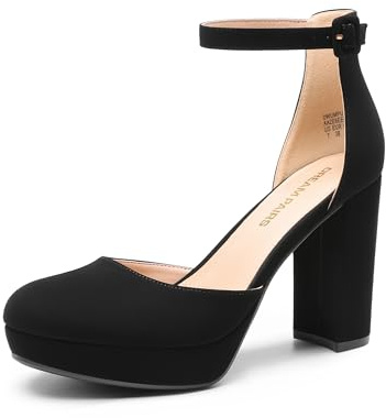 DREAM PAIRS Women's Platform Chunky Closed High Heels | Comfortable 0.79 platform and 3.94 block heel Block Ankle Strap Dress Bridal Party Wedding Shoes