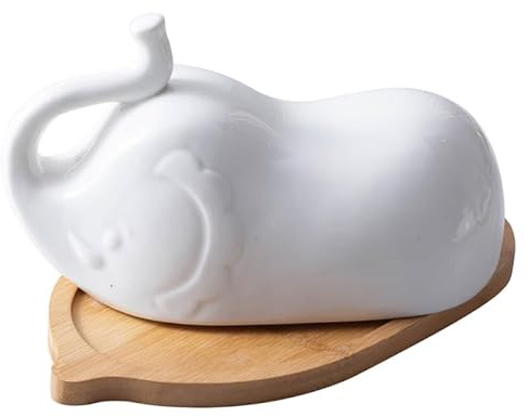 DECHOUS Elephant Ceramic Butter Dish with Bamboo Tray Large Butter Dish with Lid for Kitchen Table Serving and Food Storage