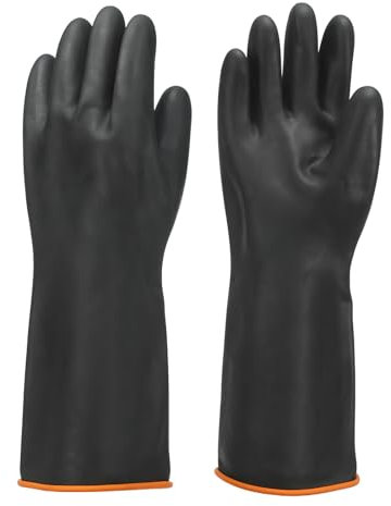 sourcing map Chemical Resistant Gloves, Latex Industrial Gloves 45cm Long Sleeve Anti-Slip Protective Safety Work Glove for Cleaning Dish Washing Resist Acid Alkali, Black