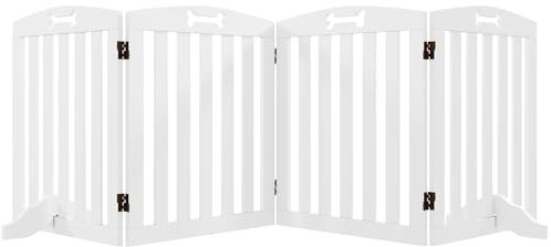 PawHut Absperrgitter Hund Freistehendes Schutzgitter mit Füßen 207,5 x 61 cm Hundegitter Klappbar Treppenschutzgitter Türschutzgitter Treppengitter für Treppen, Türen, Küche, Flur, 4 Paneelen, Weiß