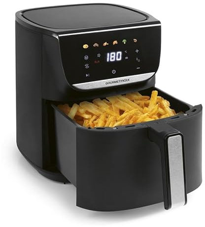 GOURMETmaxx AirGenius Heißluftfritteuse - 5,5 L Airfryer | Fritteuse mit 7 Programmen | Minibackofen - Fettarmes & Leckeres für 3–5 Personen | Heißluftfritteuse mit Farbdisplay, LED-Touchscreen