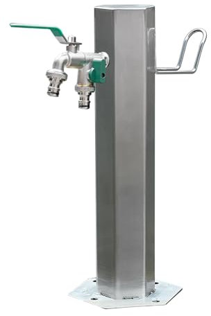 Colonne d'eau de jardin en acier inoxydable avec support de tuyau, robinet autoportant et fontaine, robinet de 50 cm de haut monté au sol pour jardins, patios et cours