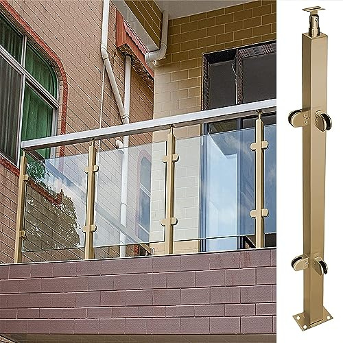 Système de garde-corps en verre – Acier inoxydable et poteaux carrés dorés pour balcons extérieurs Solution moderne pour clôtures en verre et terrasses