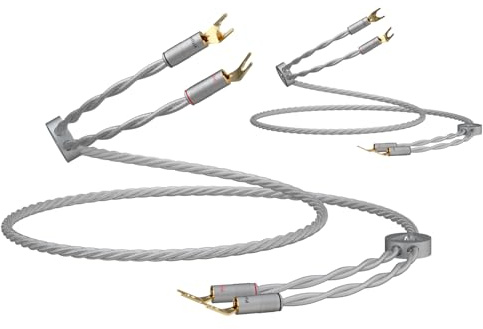 Preffair 15AWG Speaker Wires with 24K Gold Plated Y Spades OCC Silver Plated 4 Conductors Braided PTFE Insulation Speaker Cables for Subwoofer, Turntable, AMP, DAC-1 Pair (X463SY1542, 2.5M/8FT)