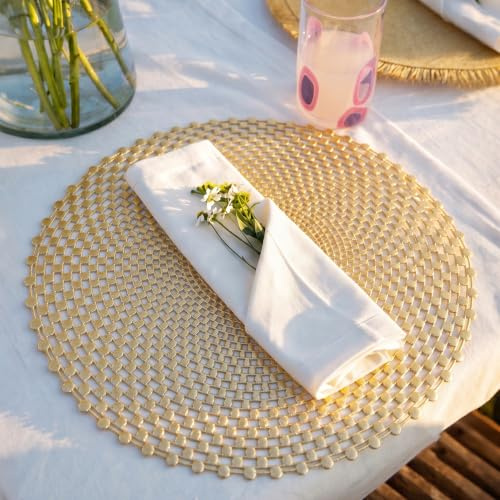 FAVE 4er Set Gold Runde Platzset, Spiralförmiges Hohlmusterdesign (38 cm) | Hitzebeständig, leicht zu reinigen, elegantes Tischdeko, Platzsets Abwaschbar für Events, Zuhause & täglicher Gebrauch