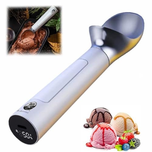 Cuillère à glace chauffante rechargeable, cuillère à glace chauffante électrique avec écran LED, chauffe jusqu'à 70 °C pour la crème glacée dure, facile pour les personnes âgées et les enfants