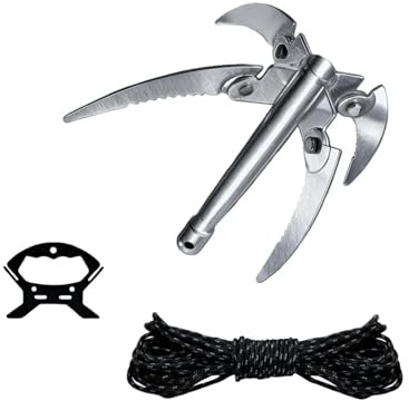 txuzong Set Ancla Plegable para Plantas Acuáticas - Ancla de Limpieza con Cuerda de 10m y Asa - 21cm Desplegada para Pesca y Barcos - Diseño Reforzado con Puntas Engrosadas