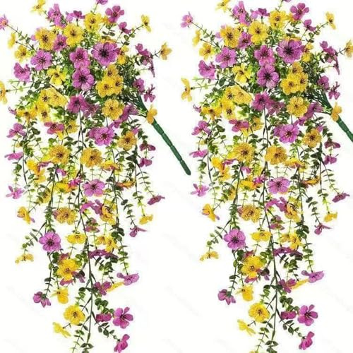 Dakuailo 2er-Set kunstblumen hängend 75cm Seidenblumen Innen/Außen | 2-Pack 75cm silk hanging flowers, indoor/outdoor, UV-resistant, easy-care,Yellow