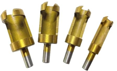 4pcs Titanium Coated Plug Cutter Set, Cylinder Wood Drill Bits for Invisible Wood Repairs & Timber Dowels, 6mm Diameter