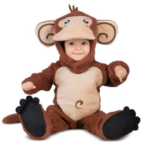 My Other Me - Disfraz unisex de Mono beige y marrón con gorro, mono, cola y patucos para bebé talla 24-36 meses. Ternura salvaje para las primeras fotos y fiestas del pequeño aventurero