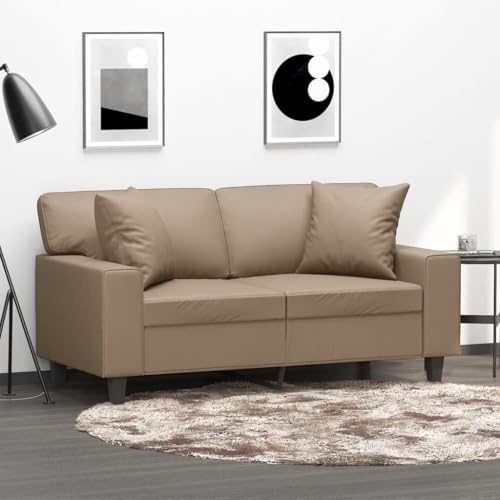 Mimdixy Couch Küchensofa 2-Sitzer-Sofa mit Zierkissen Cappuccino-Braun 120 cm Kunstleder für Wohnzimmer Schlafzimmer