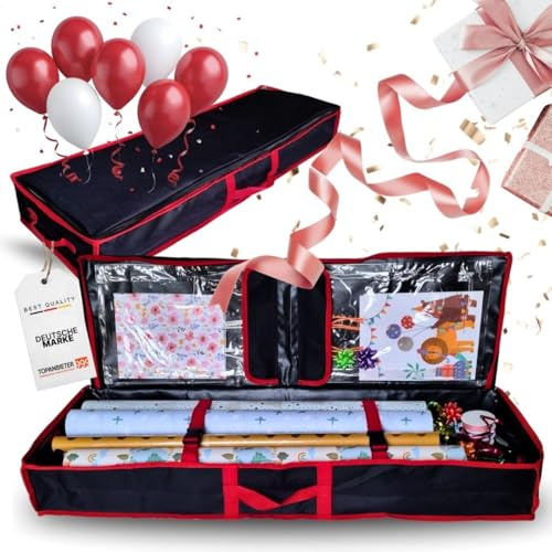 Geschenkpapier Aufbewahrungstasche 90 cm schwarz, wasserdicht/ Organizer für Geschenkverpackungen, Rollen, Bänder, Tütchen/ Aufbewahrungsbox staubdicht/ Geschenkpapierrollen Schutz bis zu 30 Rollen
