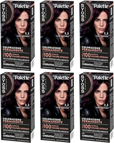 Syoss by Palette Colorazione Permanente 3-3 Viola Profondo, Colorazione capelli permanente con Cheratina, copertura dei capelli bianchi, fino a 100 giorni di colore intenso, confezione da 6