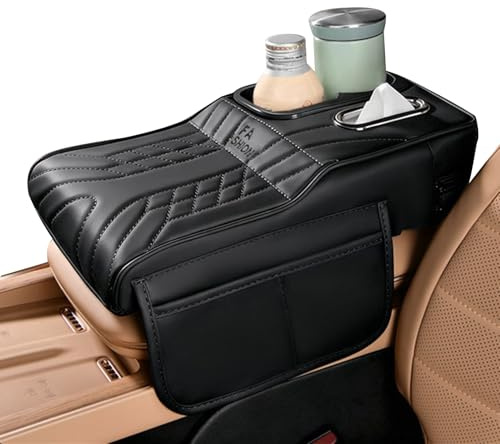 Copertura per bracciolo auto, 34 x 18 x 7 cm, organizer per console | Cuscino centrale in pelle PU, cuscino multifunzionale per bracciolo auto, per interni di camion, portabicchieri, tappetino