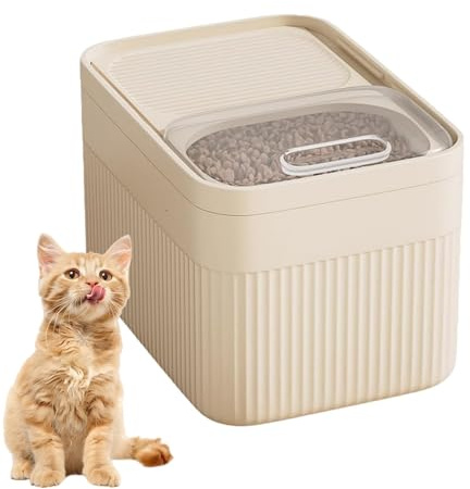Airtight Pet Food Storage Container with Measuring Cup, Large 30 lbs Capacity, Transparent Dog Cat Food Bin for Dry Food, Keep Kibble Fresh, Durable Plastic (White)
