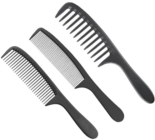 Kit de peine para el pelo, 3 peines de peluquería, peine de dientes anchos y peine de dientes finos con mango, peine de rizos de salón antiestático, resistente al calor, peine para el pelo para