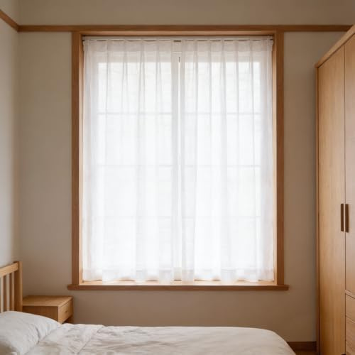 LONGCAO Tende Trasparenti 60 x 260 cm Set di 2 Pannelli in Voile Morbido, 100% Poliestere, Traslucido Tende per Finestre Interne per Camera da Letto, Soggiorno, Finestra, Bianco