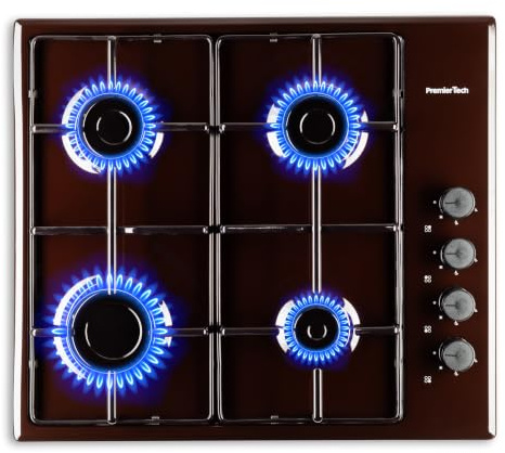 PremierTech Piano Cottura Gas 4 Fuochi 60cm Marrone Incasso Kit GPL P460BN | Metano/GPL, kit ugelli inclusi, accensione elettronica, sistema di sicurezza, piano marrone 60cm, 4 fuochi, cucina casa e B&B