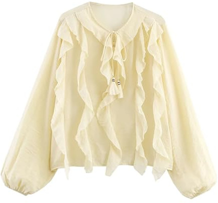 UJEDFHV volangblus för kvinnor damblus med rosett, höst, damtoppar, volanger, romantisk stil, eleganta blusar att jämföra med