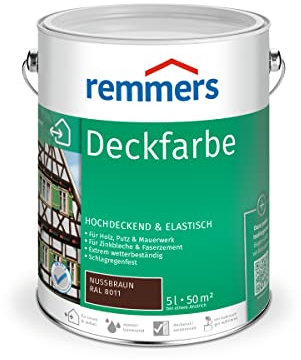 Remmers Vernice coprente marrone noce, 5 litri, smalto a base d'acqua per interno ed esterno, pittura protettiva dagli agenti atmosferici per legno, sottofondi minerali e molti altri tipi di supporto