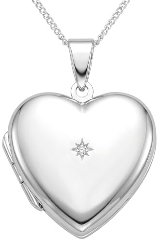 Alexander Castle 925 Sterling Silver Locket Necklace for Women - Girls 2 Photo Locket - 20mm x 20mm Diamond Heart Locket with 18 Silver Chain & Jewellery Gift Box
