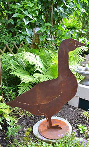 Gans aus Stahl mit Edelrost auf Platte- stabile Gute Qualitativ - hübsche Dekoration auf Balkon, Terrase und Garten, frostsicher, Höhe 60 cm, Breite 53,5 cm