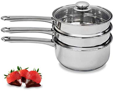 Double Boiler & Steam Pots for Chocolate and Fondue Melting Pot, Candle Making, Stainless Steel Steamer with Tempered Glass Lid for Clear View while Cooking, Dishwasher (3 Qts & 4 Pieces)