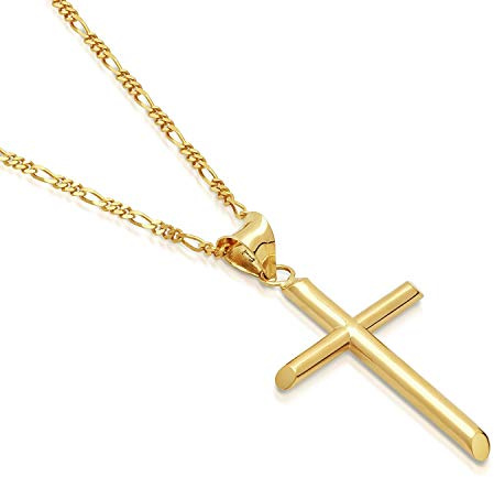 Riveting Jewelry Cadena de Oro 24K con Dije de Cruz para Hombres, Mujeres c/Broche Sólido fuerte estilo de eslabón cubano Miami (18)