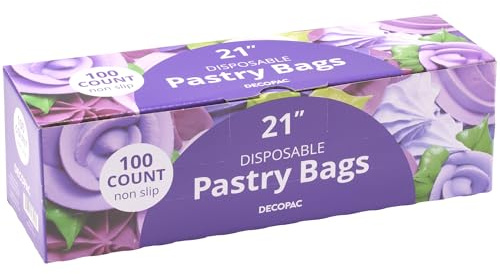 DecoPac Disposable Pastry Bag 100 Count Cake Decorating Supplies, 21 Inch, Non Slip Piping Bag, Clear