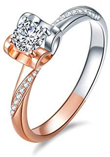 KnBoB 18K Weißgold & 18K Rosegold Ring für Mädchen Hohl Herz 4 Klaue Weiß Runde 0.21CT Diamant Eheringe Vorsteckring Größe 63 (20.1)