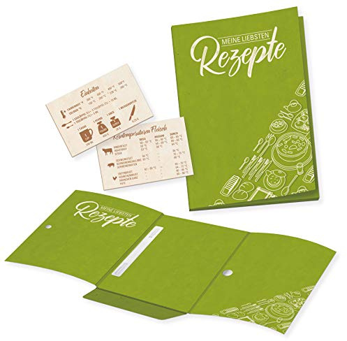 itenga Rezeptmappe Rezeptordner auch für lose Blätter Sammelmappe DIN A5 grün zum Sammeln für Kochrezepte Backrezepte